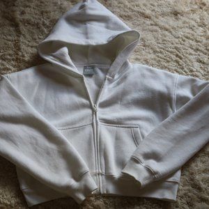 Aritzia TNA Cozy Cropped White Hoodie, S